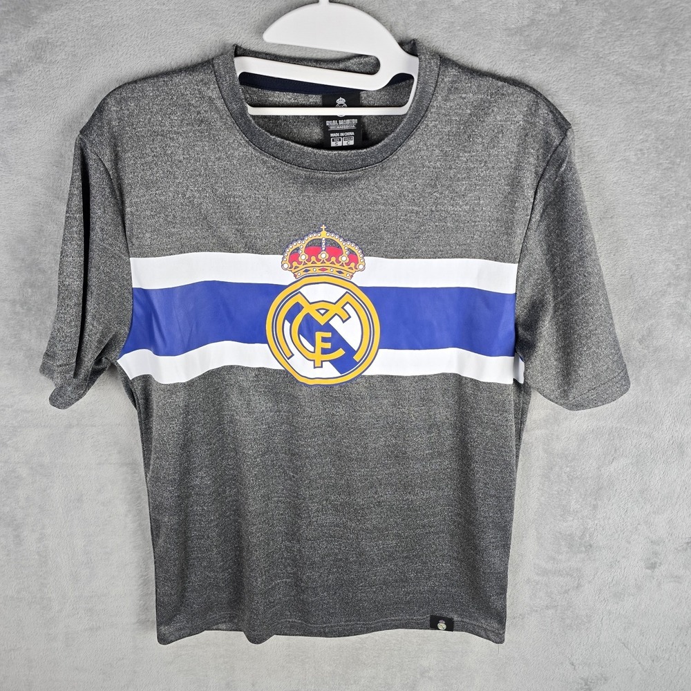 Real Madrid Soccer Jersey‎ Mens Small Grey Blue Stripe Graphic Training Tee S